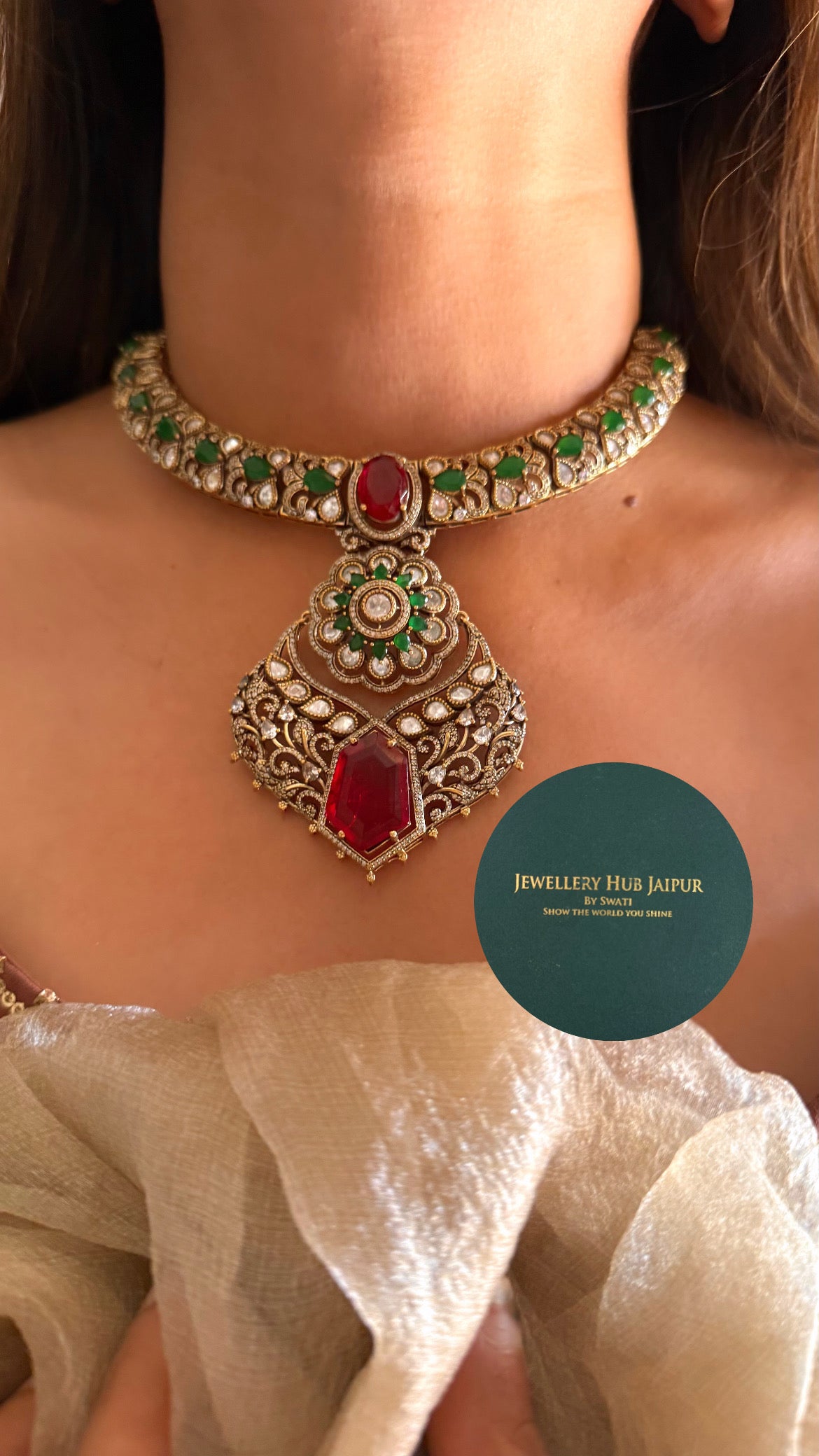 Laali- Ruby doublet & emerald polki moissanite collar necklace