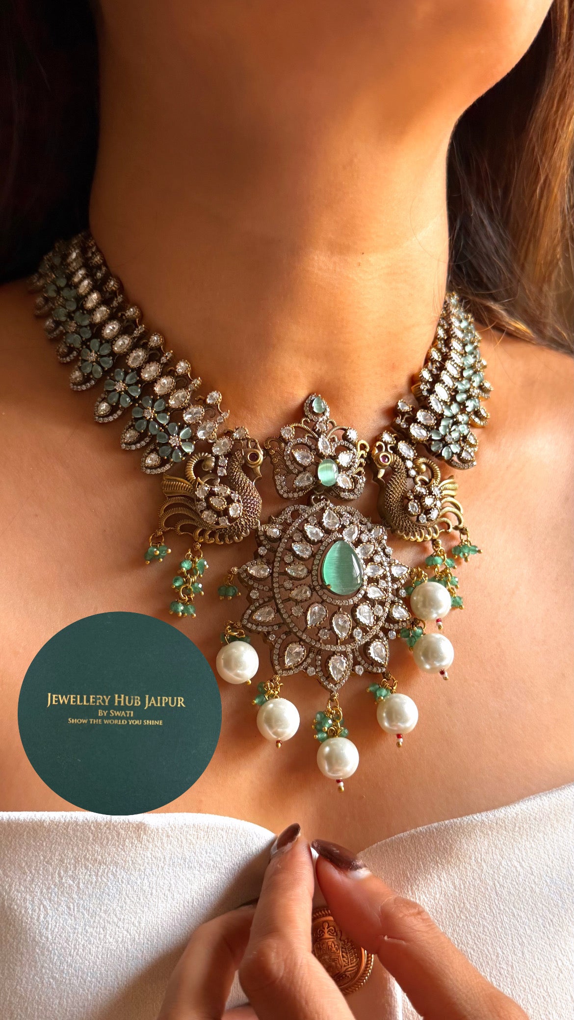 Munar-Mint doublet Moissanite uncut victorian mid length set