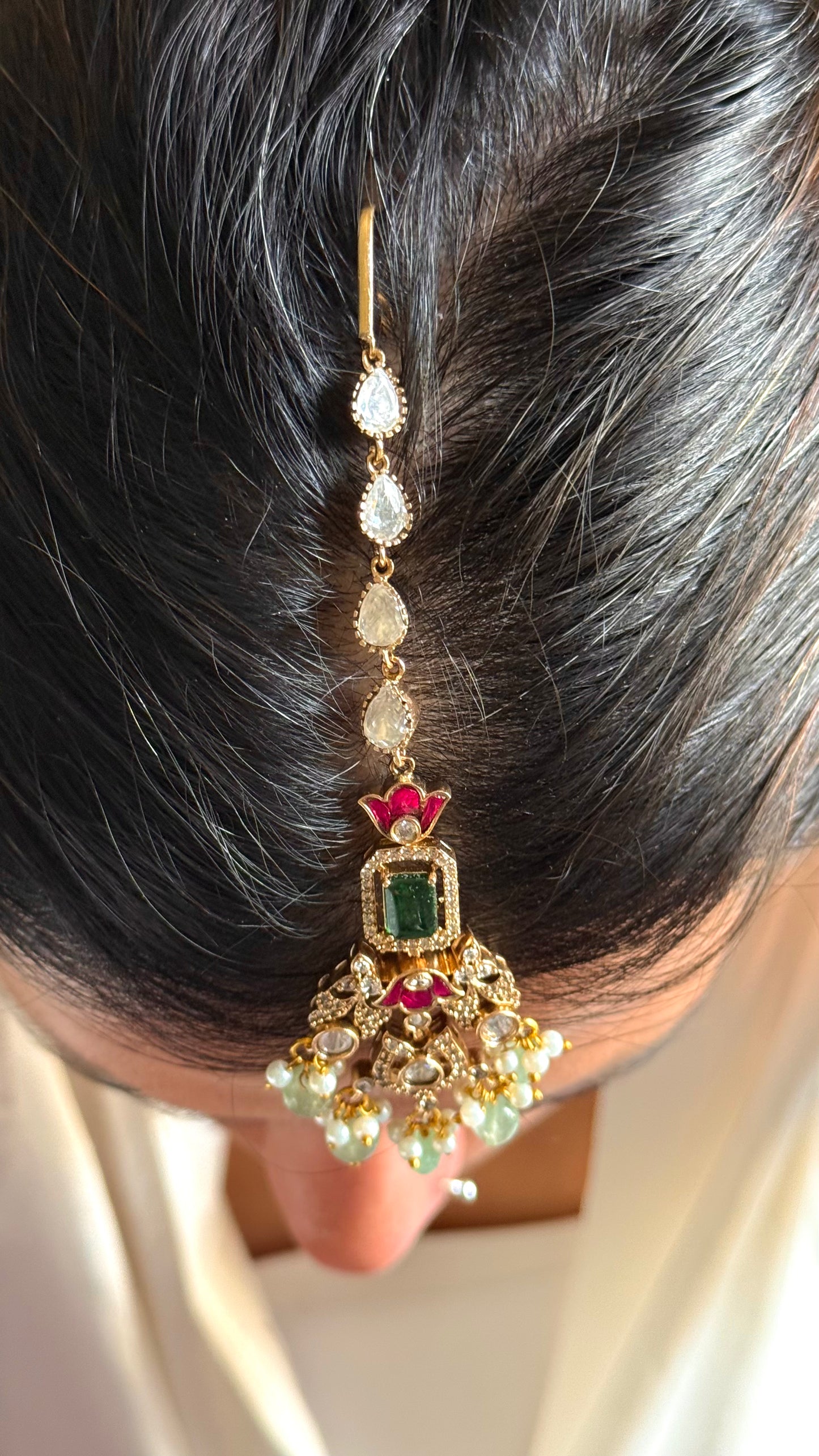 Mint & rani pink moissanite mint drop maang tika