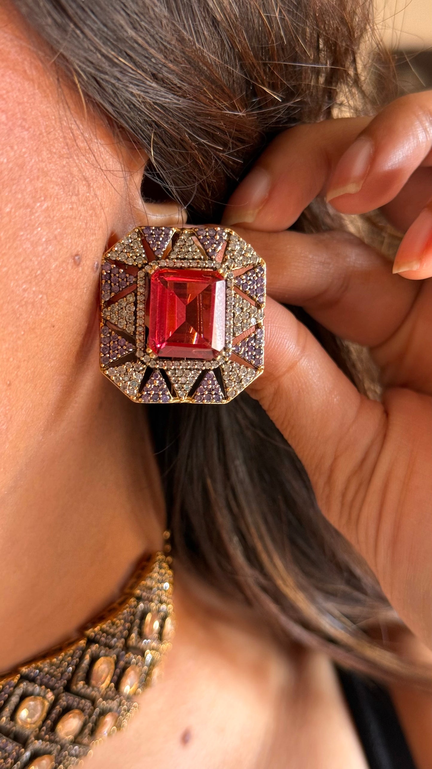 ruby & tanzanite peeli polki designer necklace