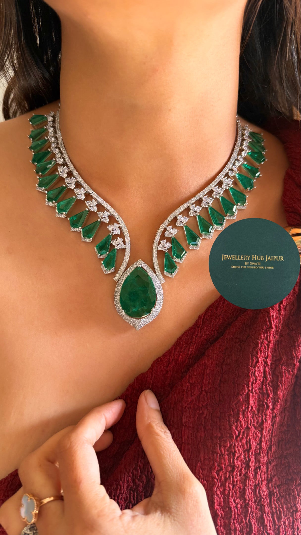 Emerald cz diamond statement necklace