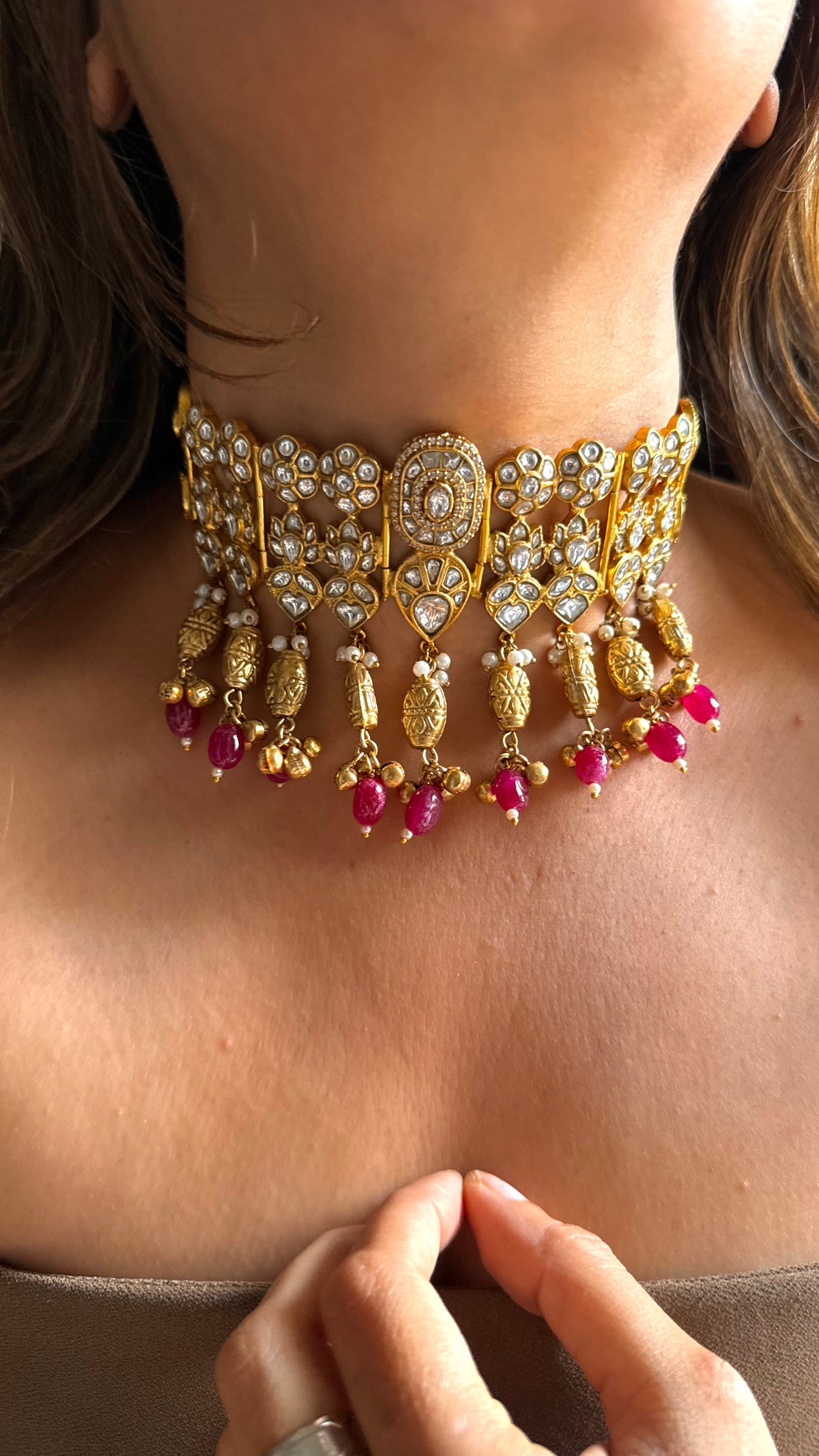 Royal Heritage pachi necklace with ruby drop detailing