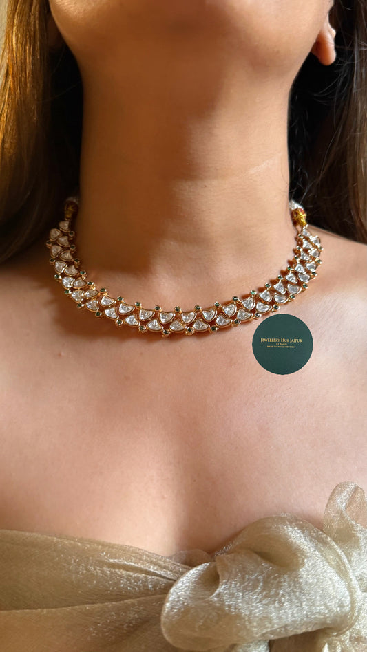 Moissanite polki & emerald collar set