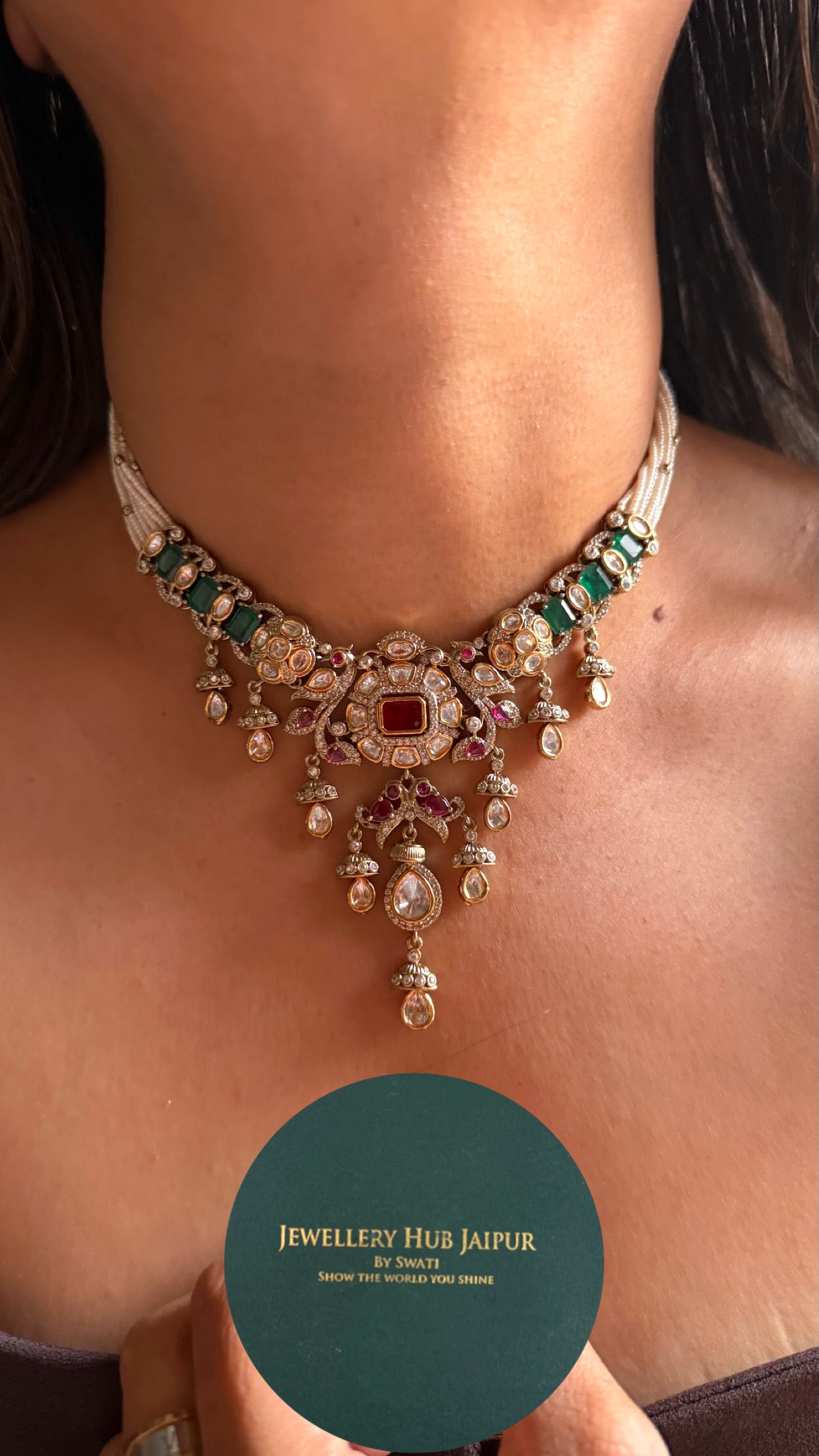 Vintage ruby & emerald statement  necklace