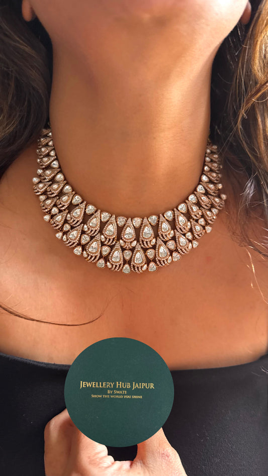 Drop shape polki necklace with earcuff