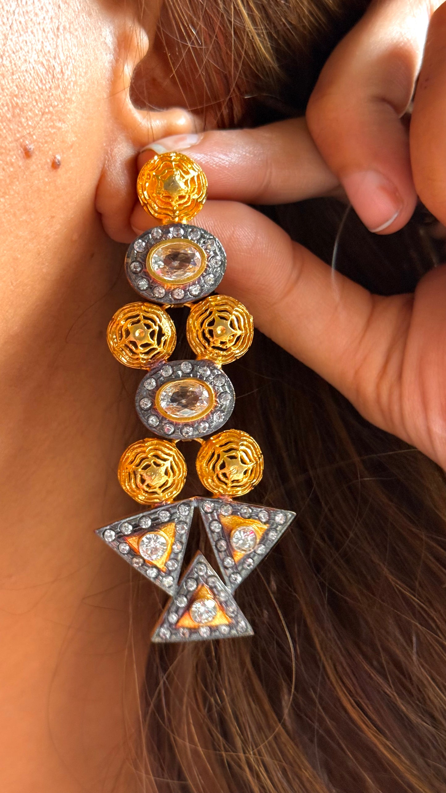 24kt Dubai Gold inspired gold & Granite designer danglers