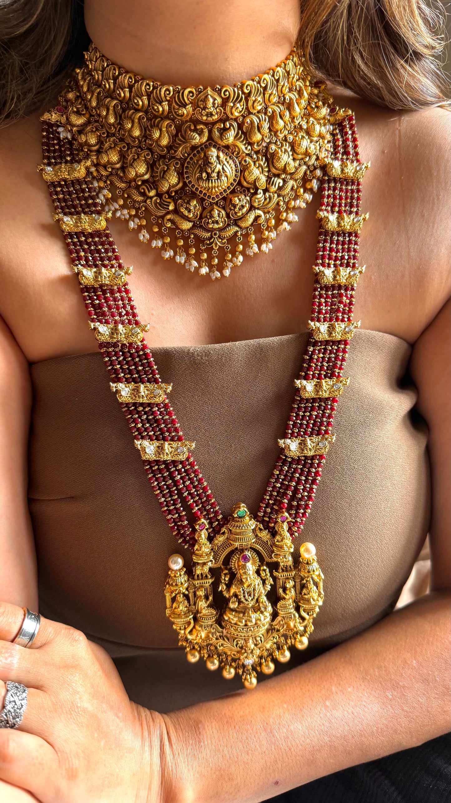 Goddess Laxmi Ruby Temple necklace combo