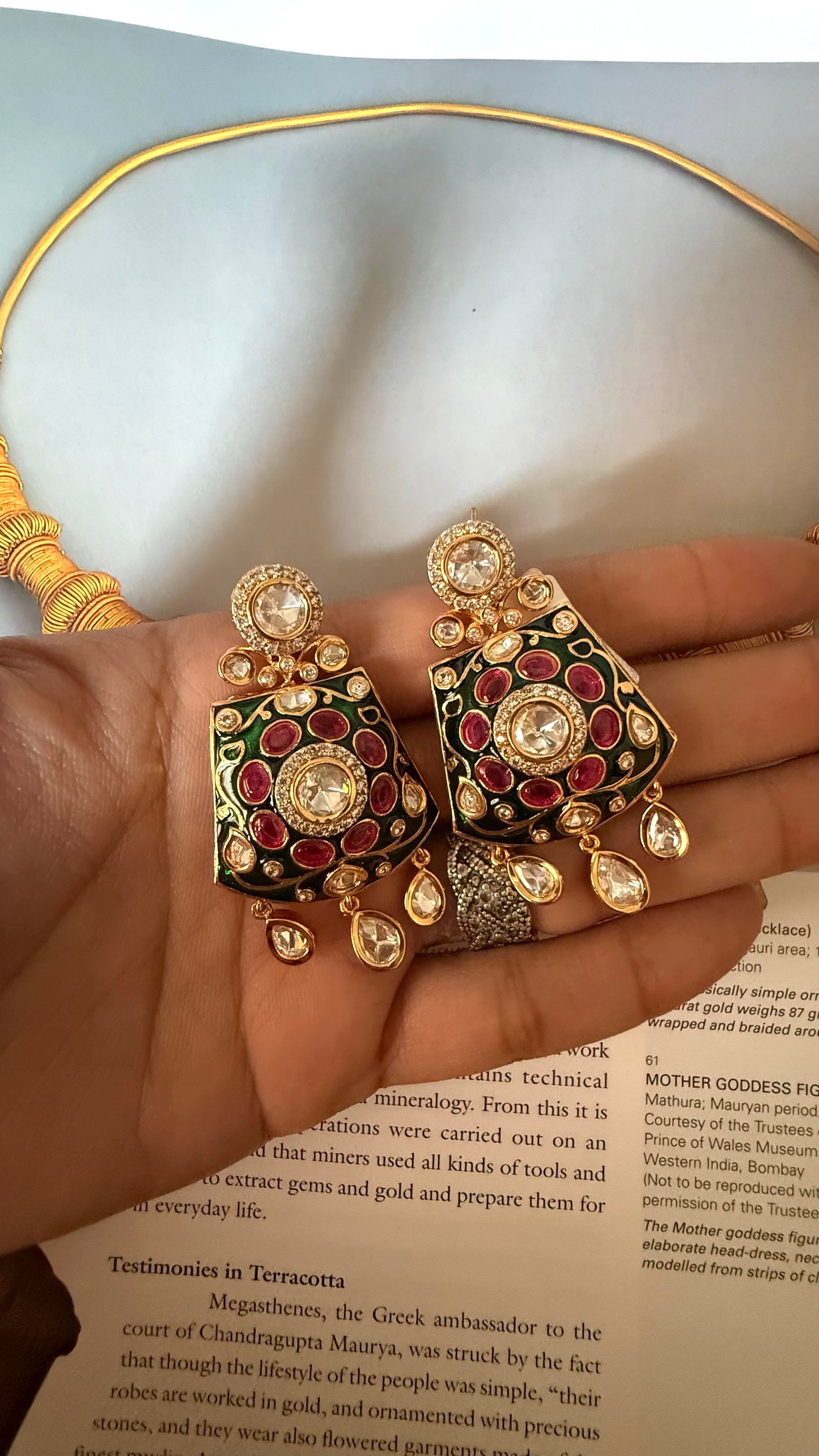 Emerald & ruby meenakari earrings