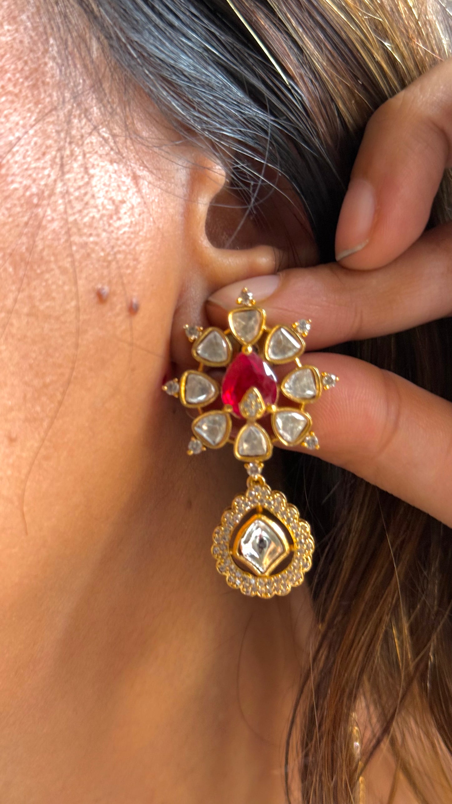 Ruby tear drop doublet & polki necklace