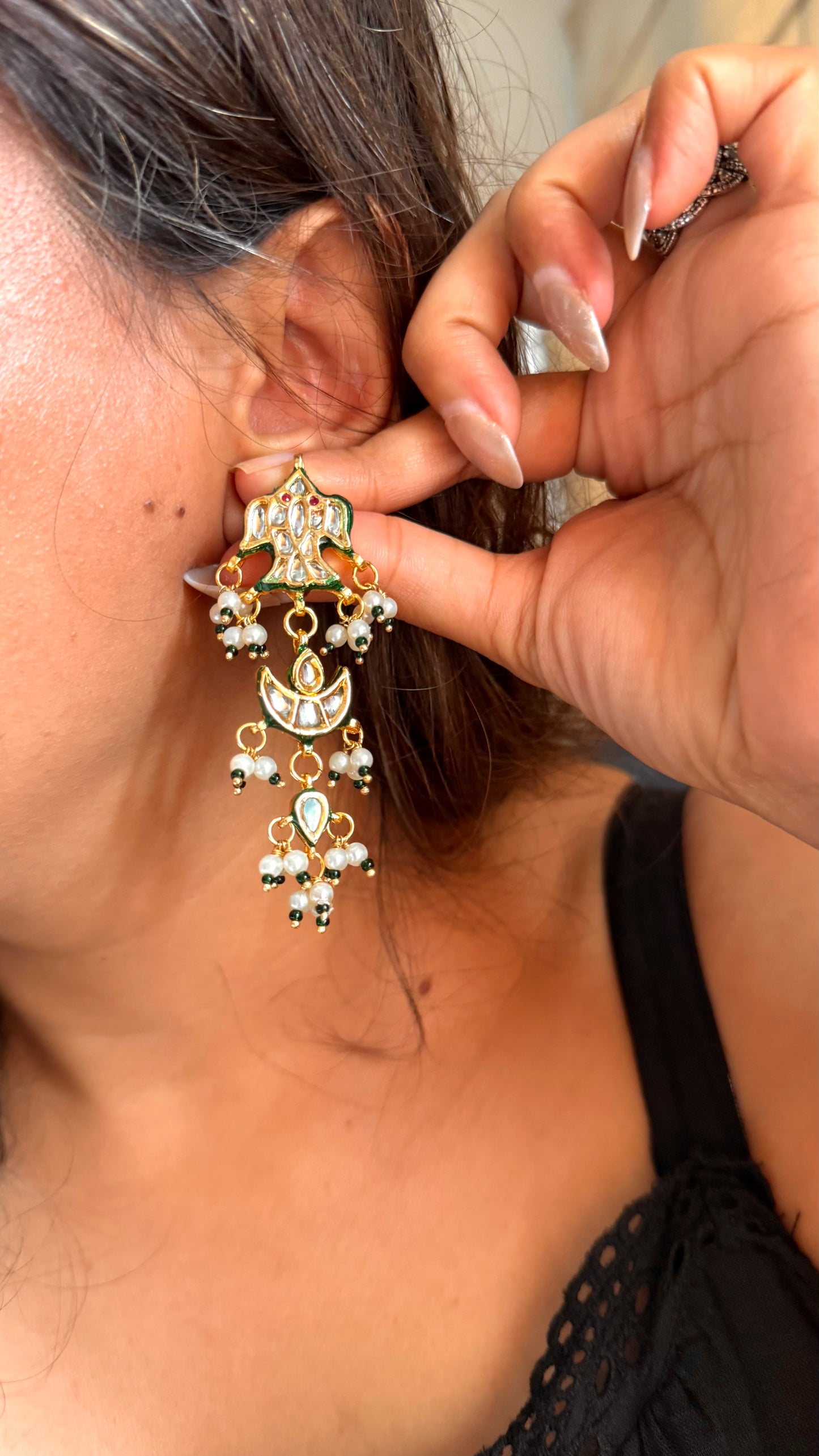 Meenakari kundan earrings with pink drop
