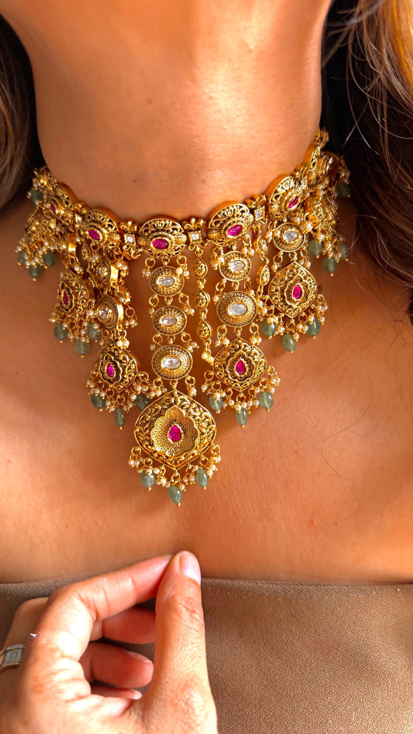 Paachi style polki oxidised gold royal aad