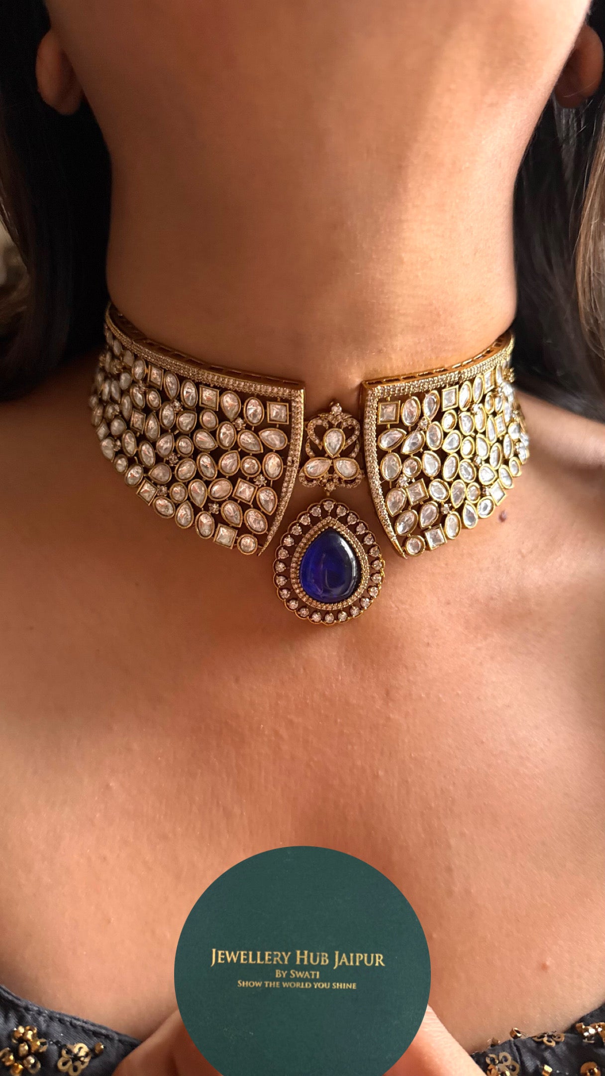 Sapphire moissanite polki Victorian choker
