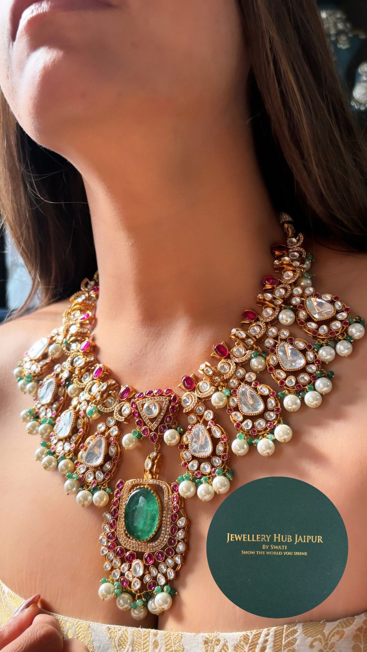 Bridal Asia mint and ruby moissanite necklace set