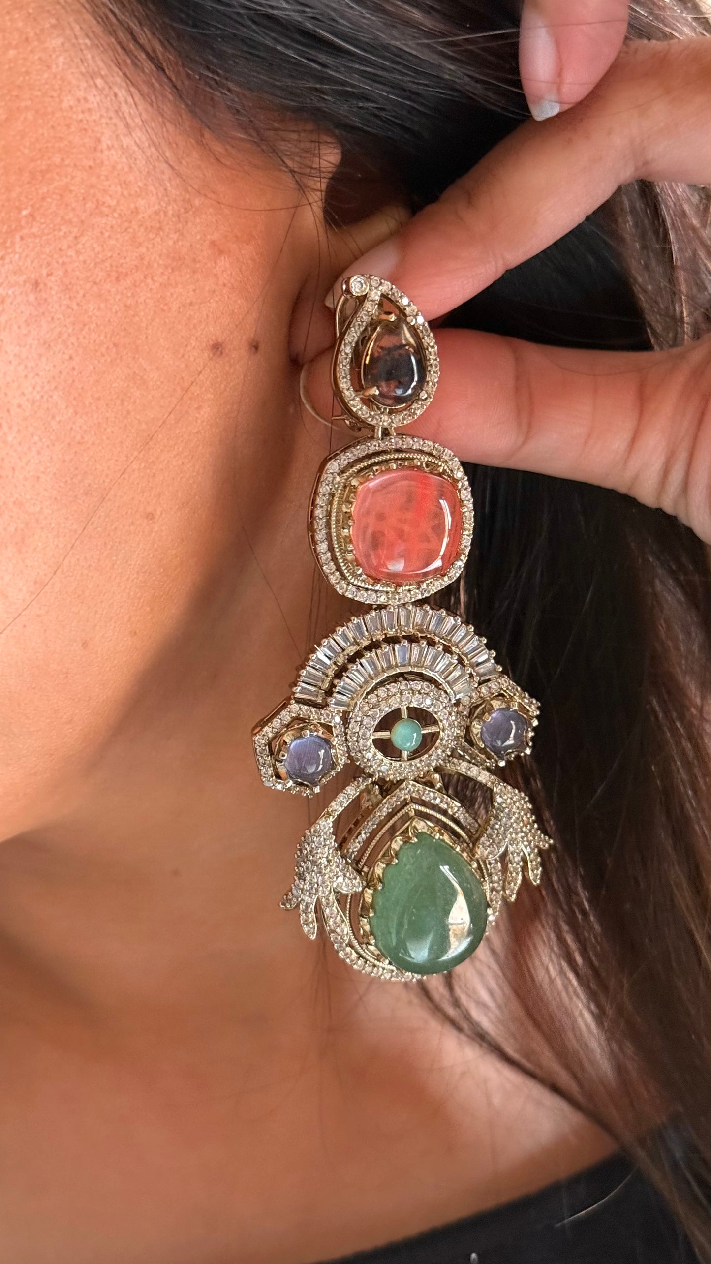 Sabya inspired real stone cocktail earrings