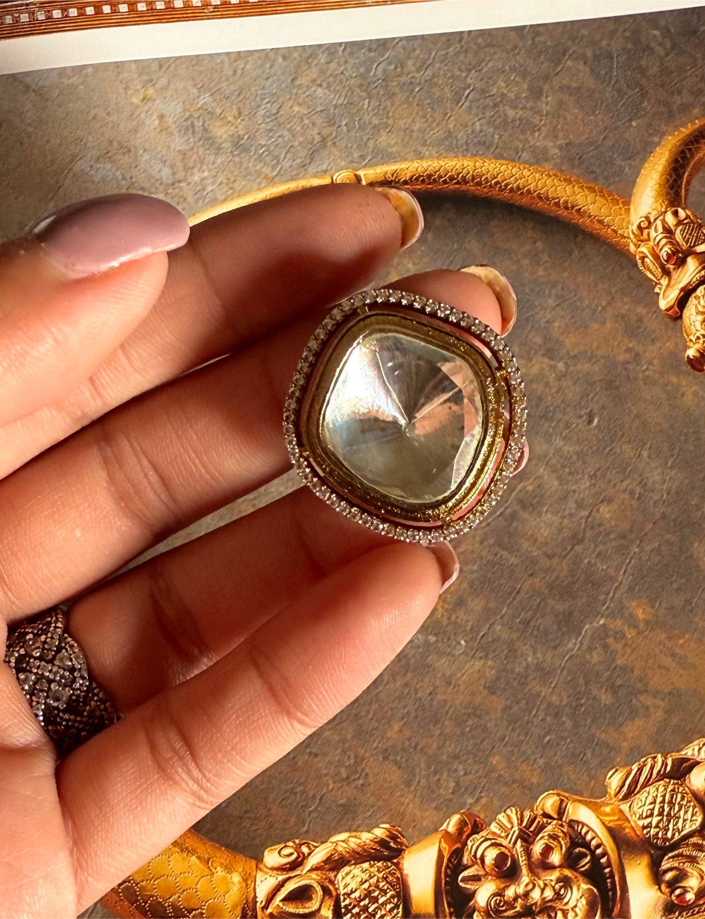 White polki adjustable ring