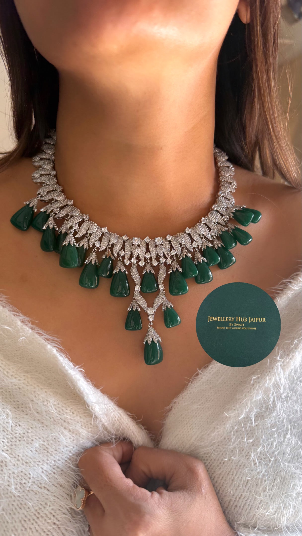 Emerald cocktail diamond designer necklace