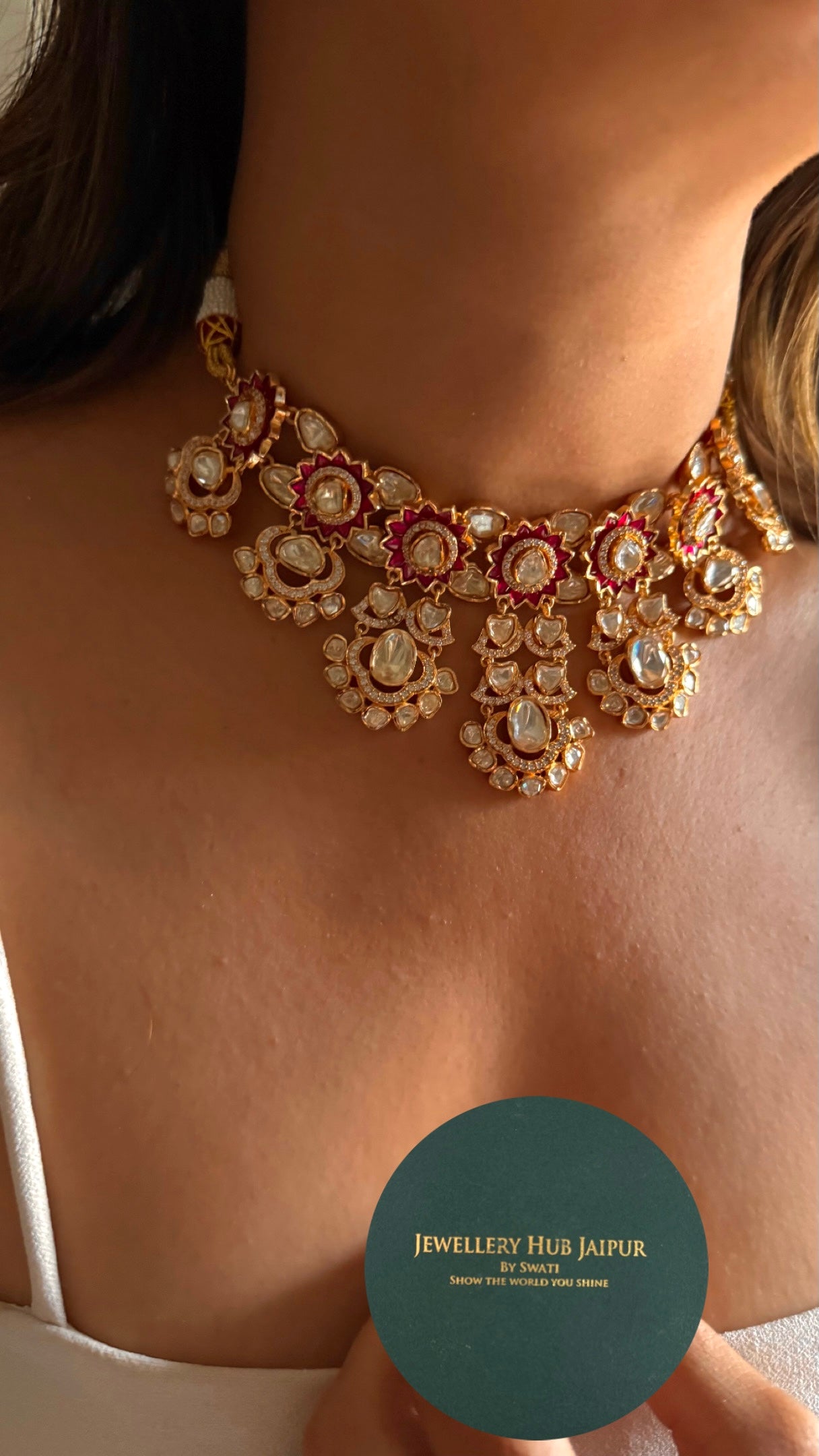 Rani pink real moissanite polki kundan Necklace