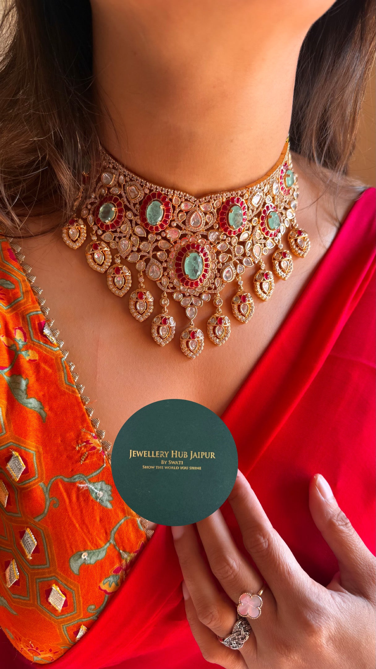 Mint & Rani pink gold polki  bridal choker