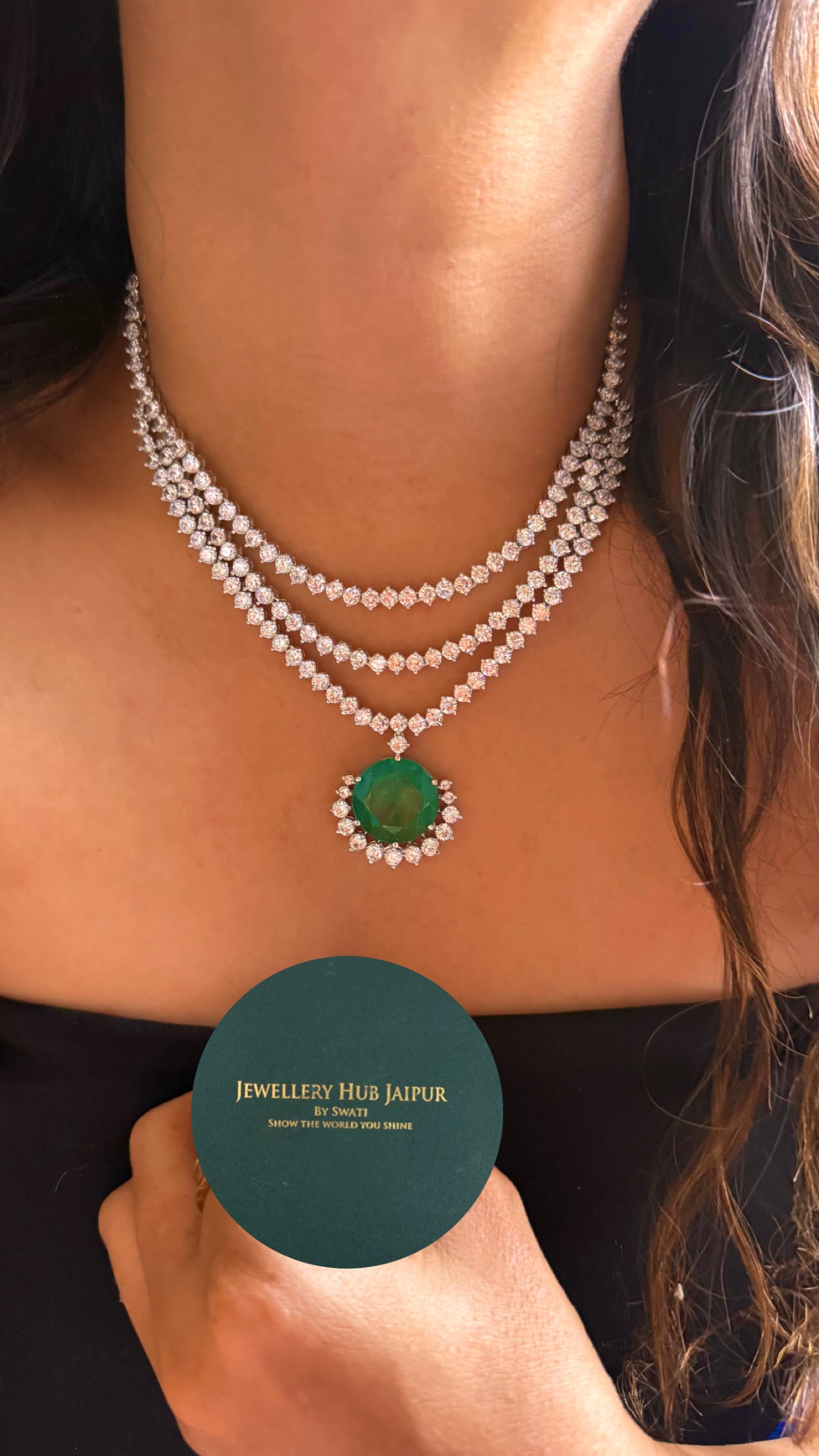 Mint doublet triple layer cz diamond minimalist necklace
