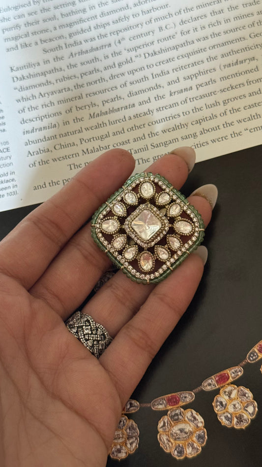 Moissanite polki mint rajwada ring
