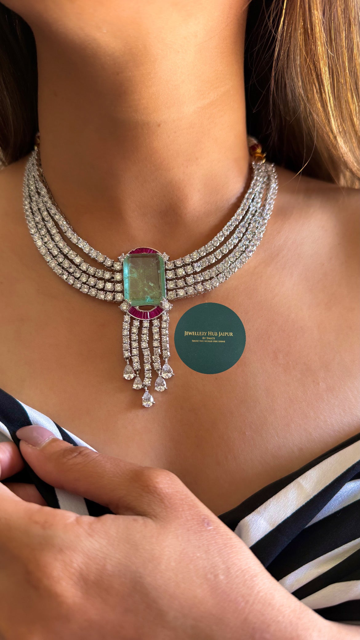 Sowmya Mint ruby diamond cocktail necklace