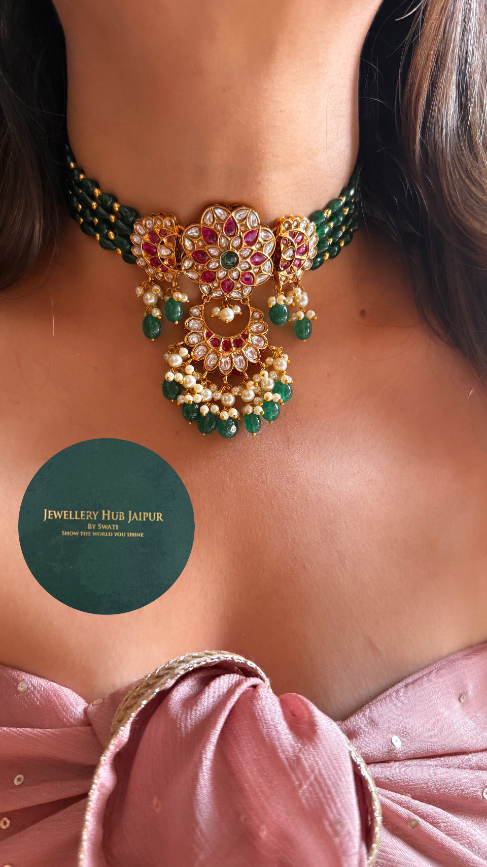 Emerald & Ruby mix polki choker