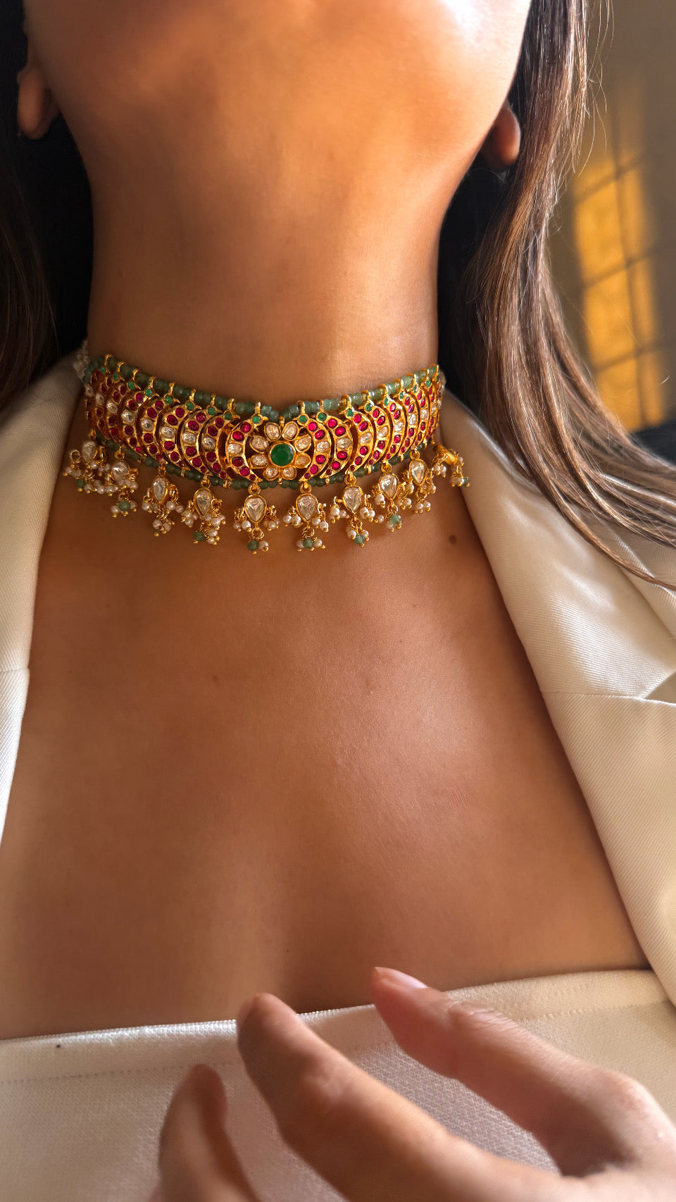 Real moissanite mint & rani heritage choker