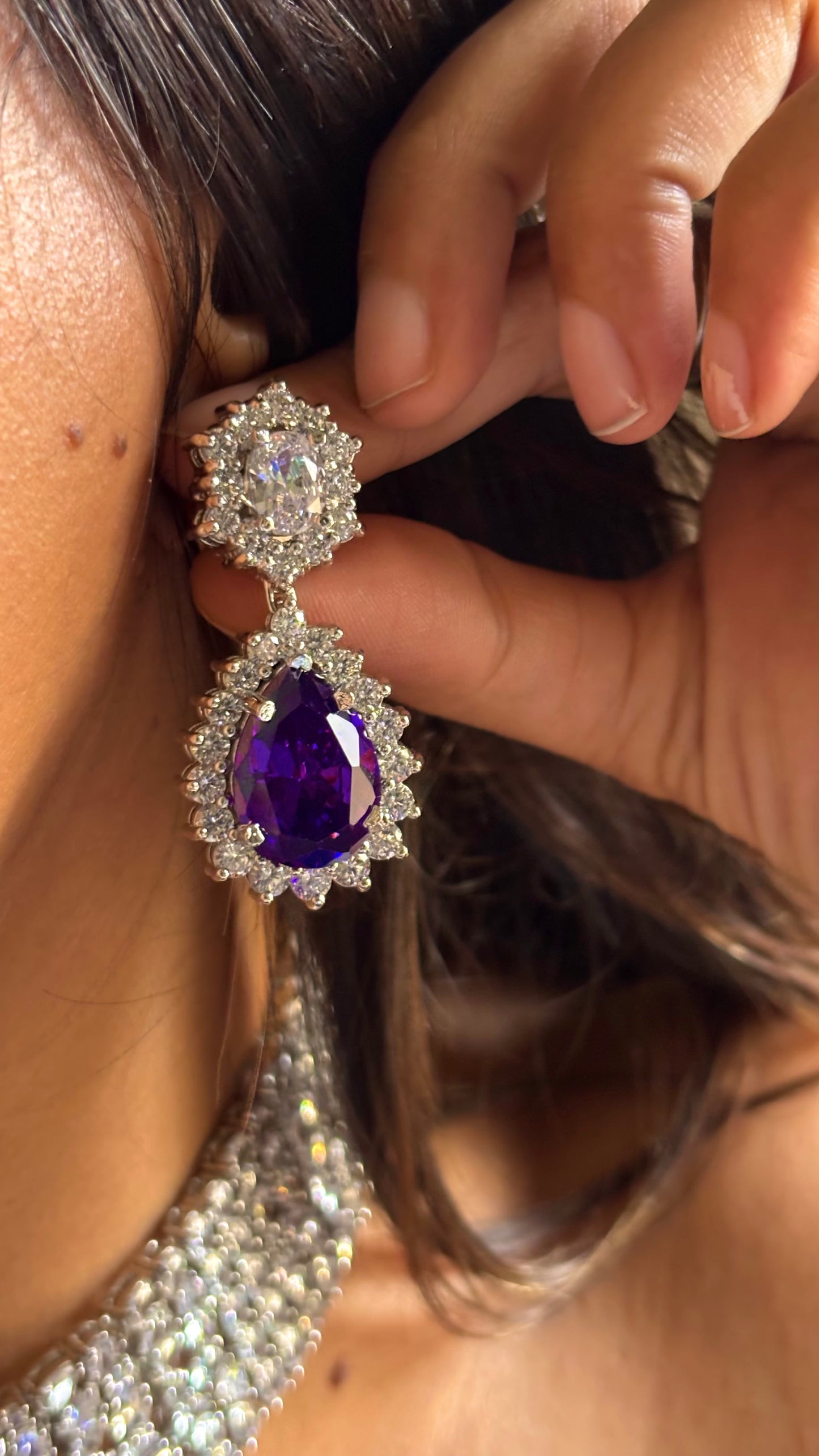 Amythyst doublet cz diamond choker Necklace