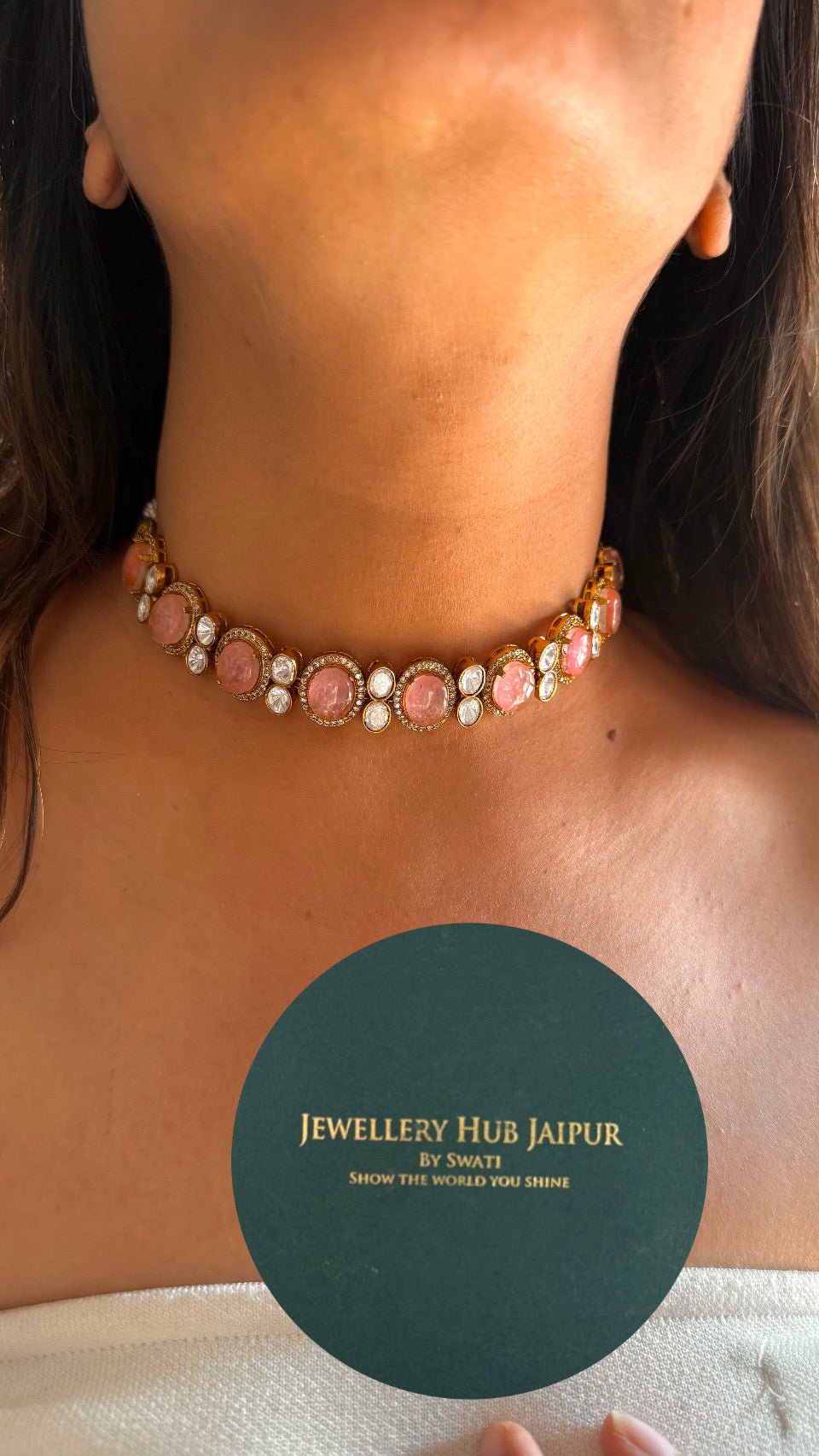 rose quartz doublet choker