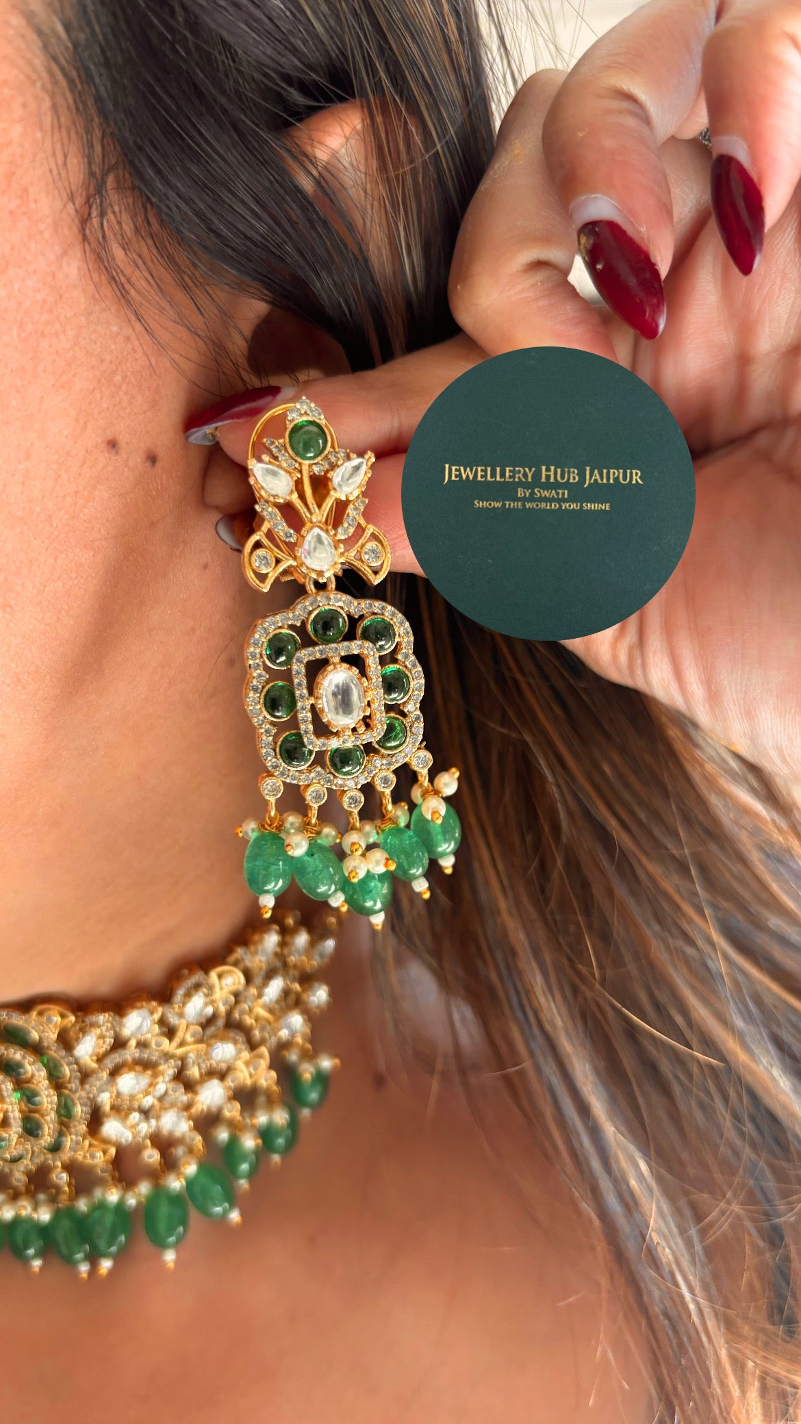 Pratiksha Emerald minimalist polki Choker set