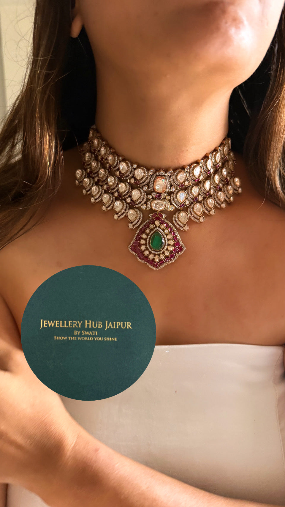 Real moissanite emerald & ruby choker