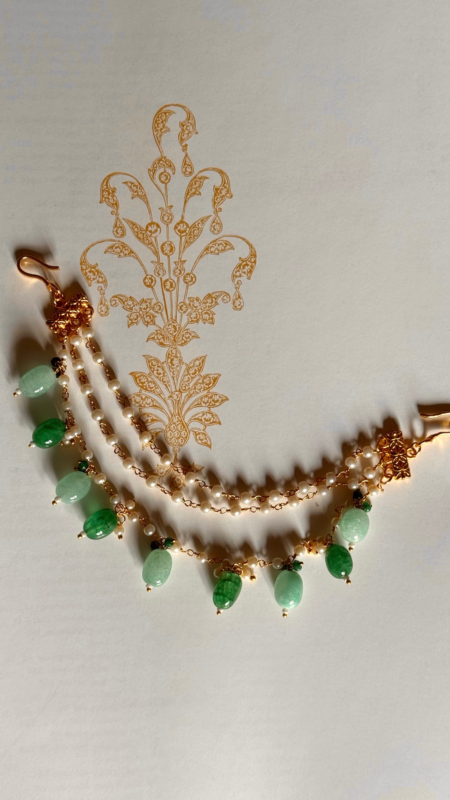 Three layer mint & emerald ear chain