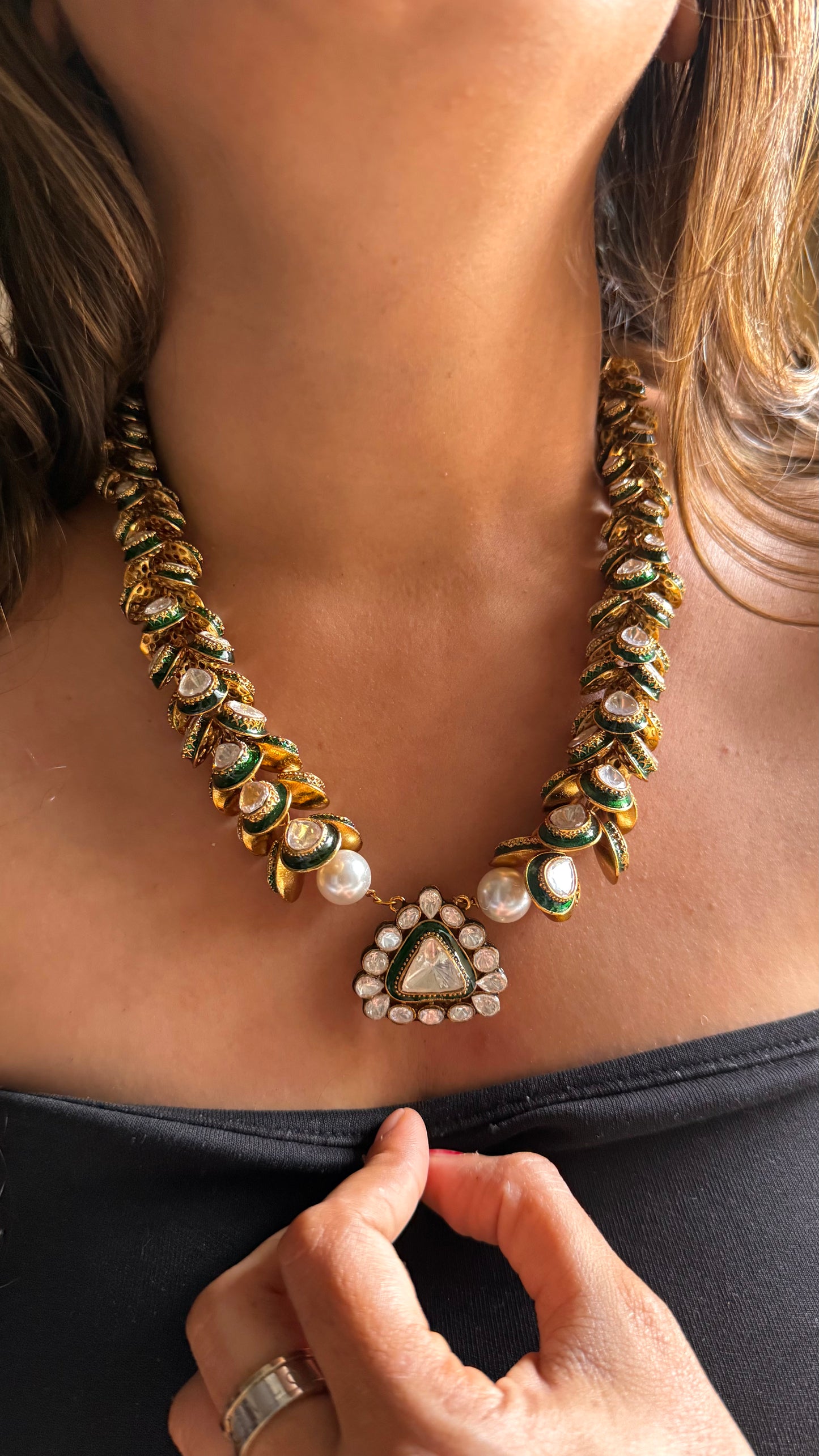 Meenakari leaf trail designer necklace