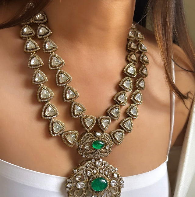 Emerald dual layered Moissanite necklace