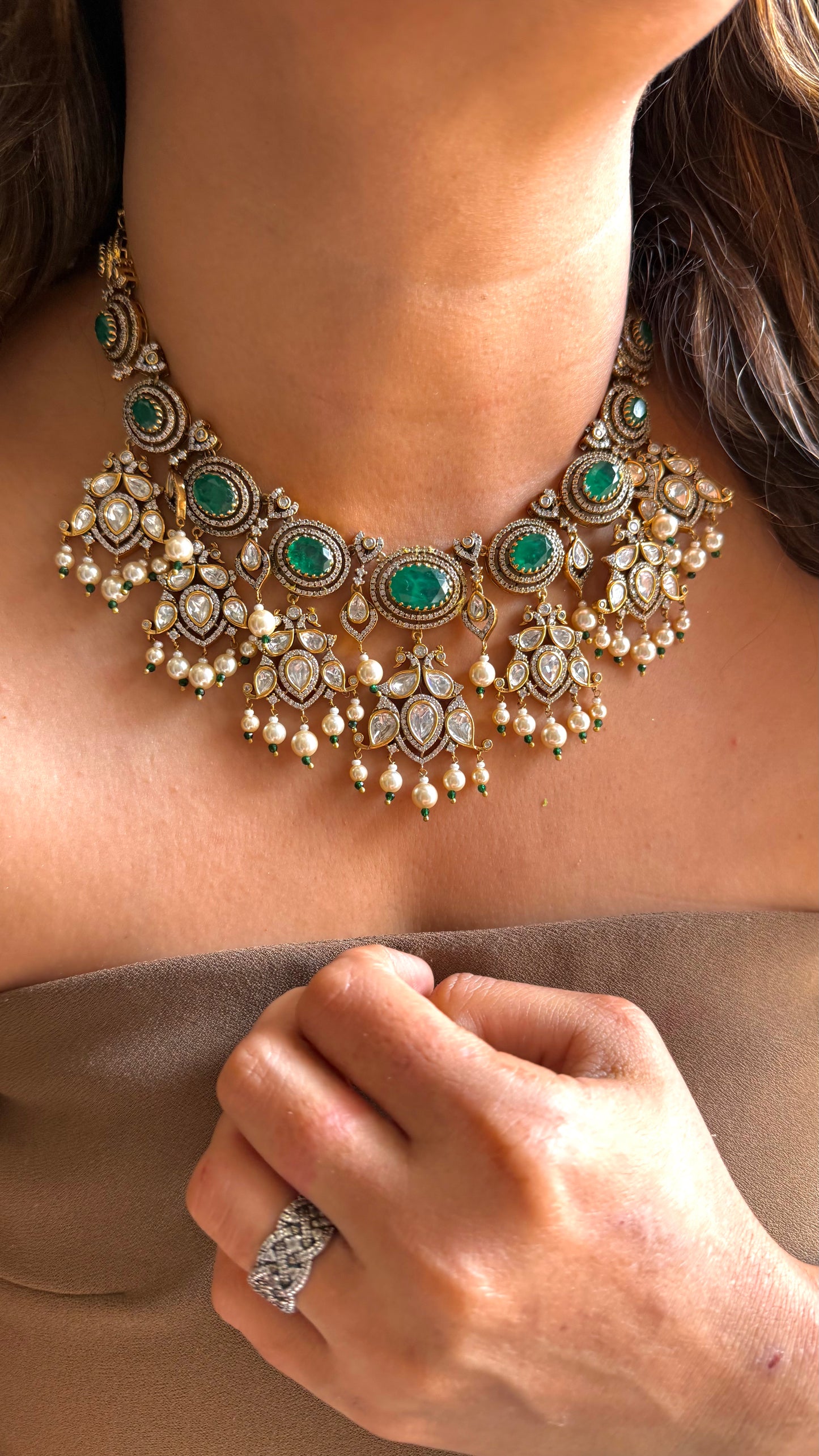 Emerald Victorian Polki Combo set