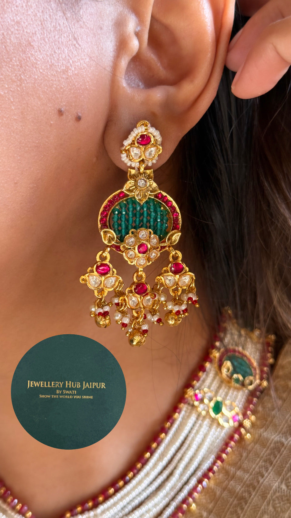 Real Moissanite Ruby & emerald pearl heritage necklace