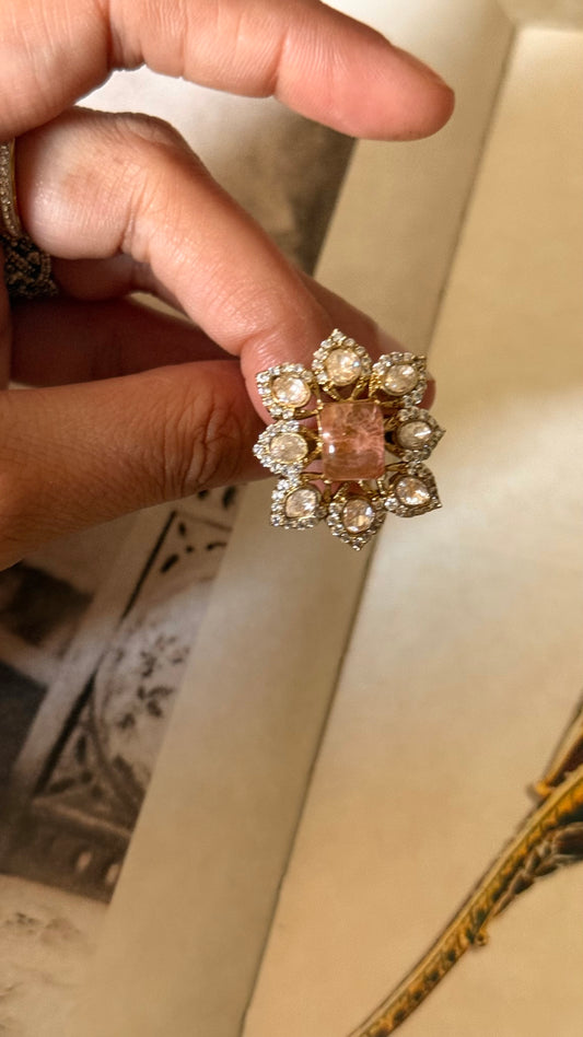 Peach doublet moissanite victorian adjustable ring