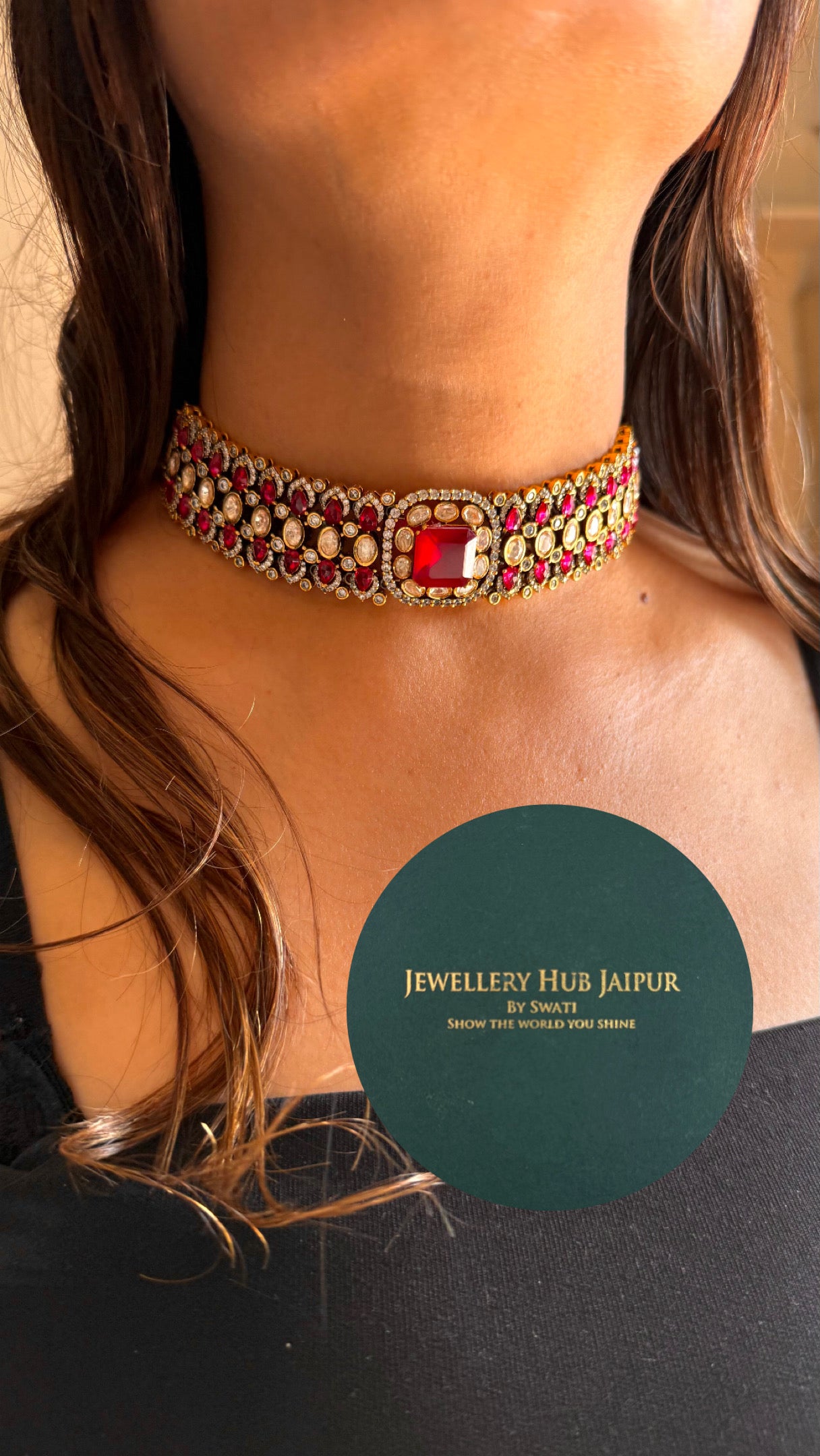 Rani ruby peeli polki choker set