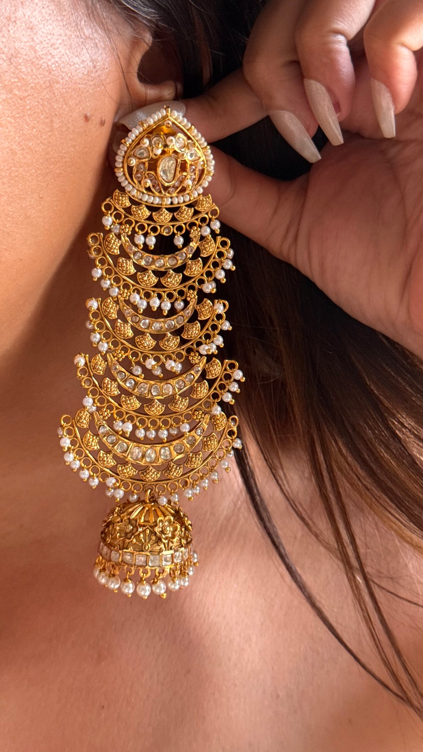 Rajwada light weight layerd long Earrings
