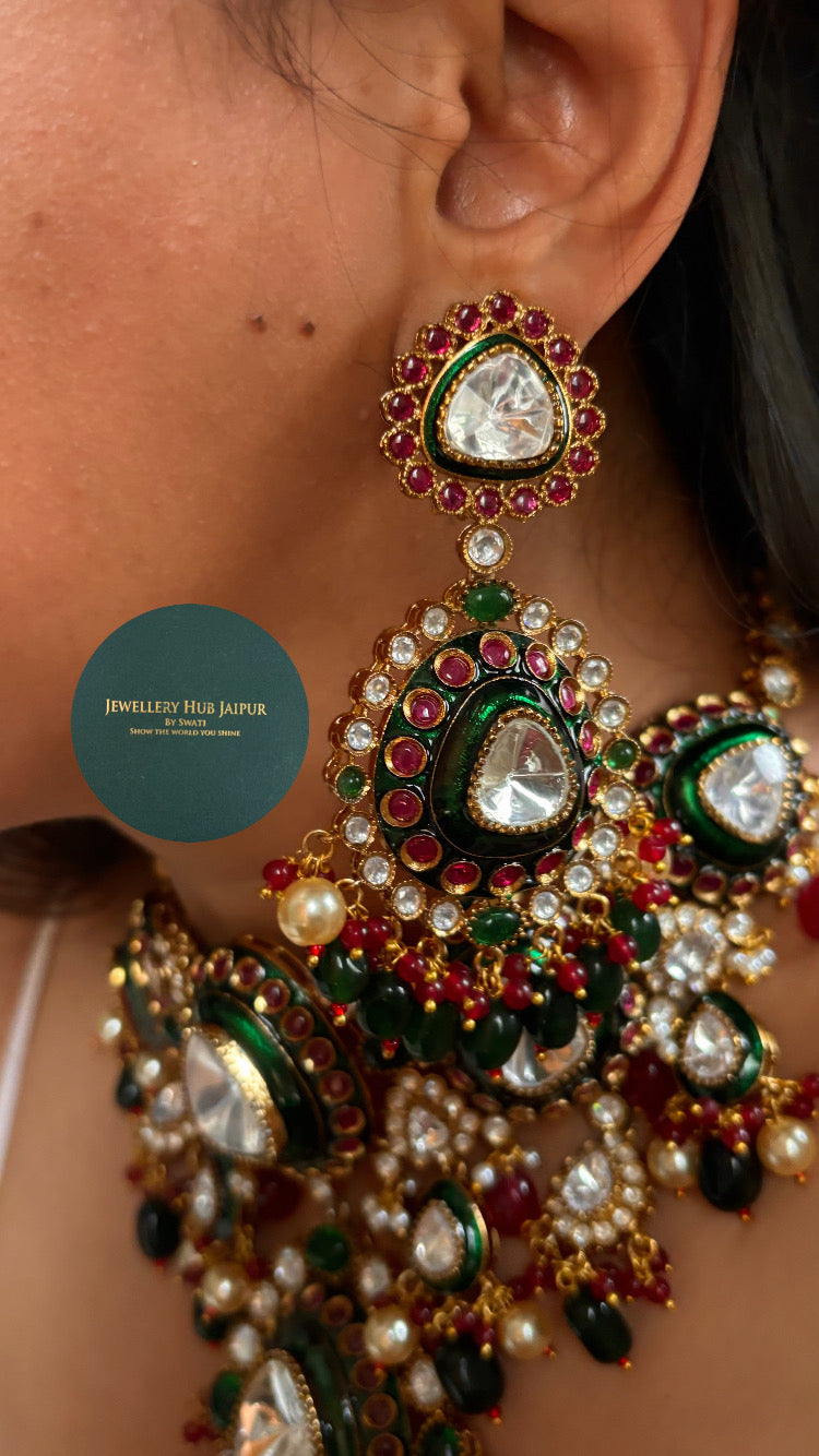 Emerald & ruby meenakari designer necklace