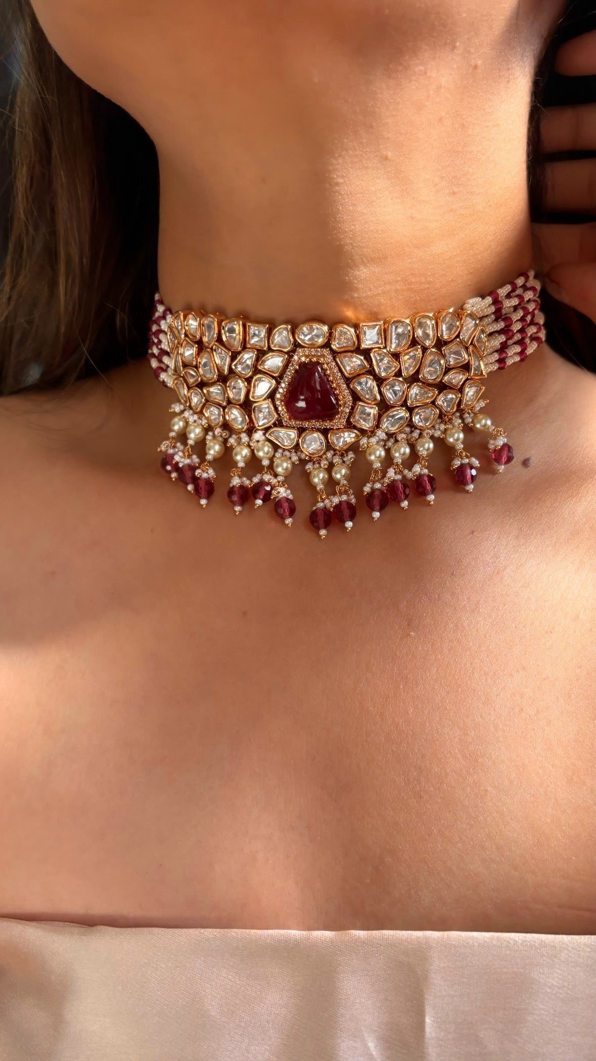 Ruby choker set with earrings