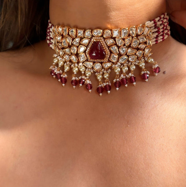 Ruby choker set with earrings