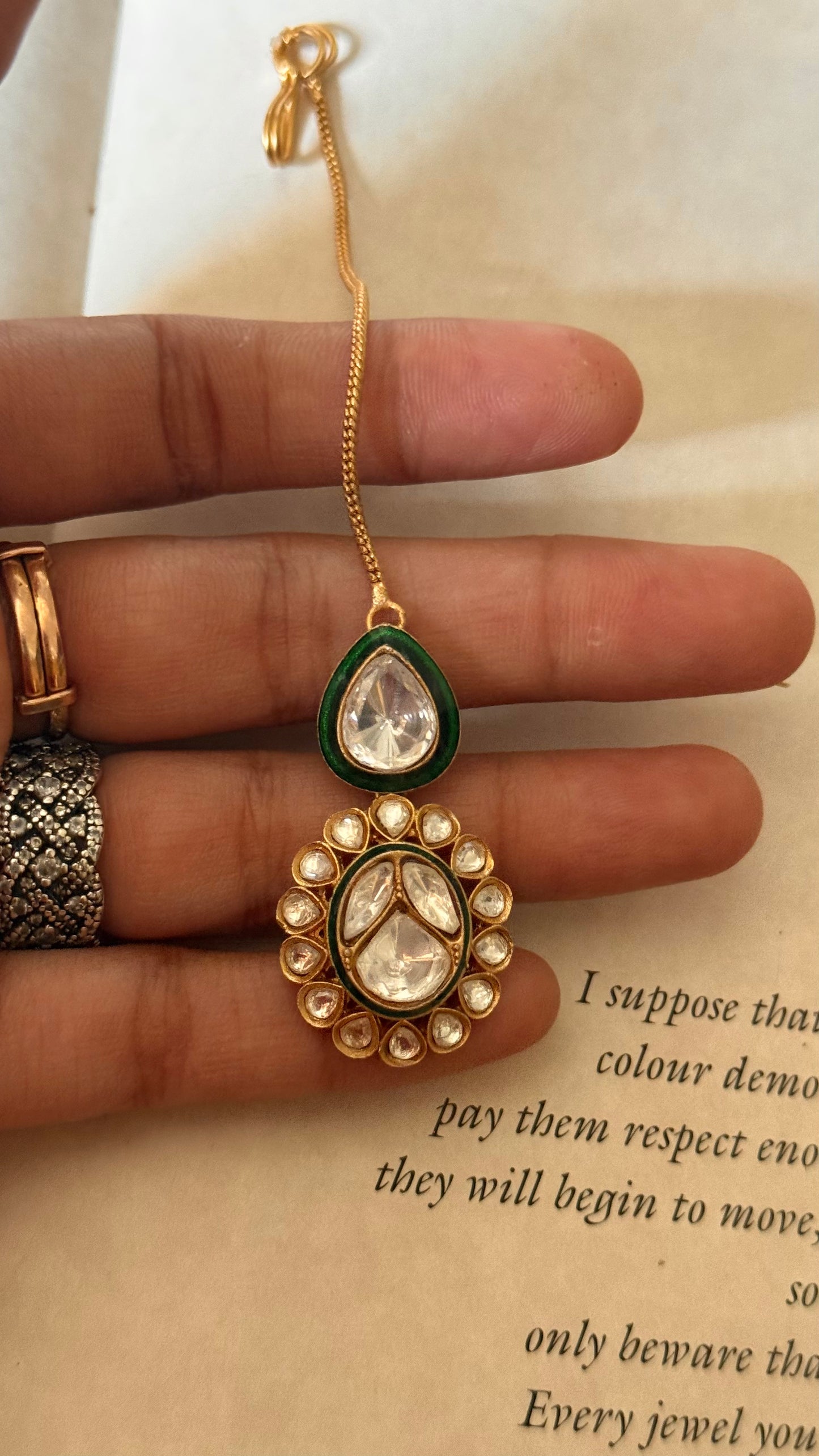 Emerald meenakari polki maangtika