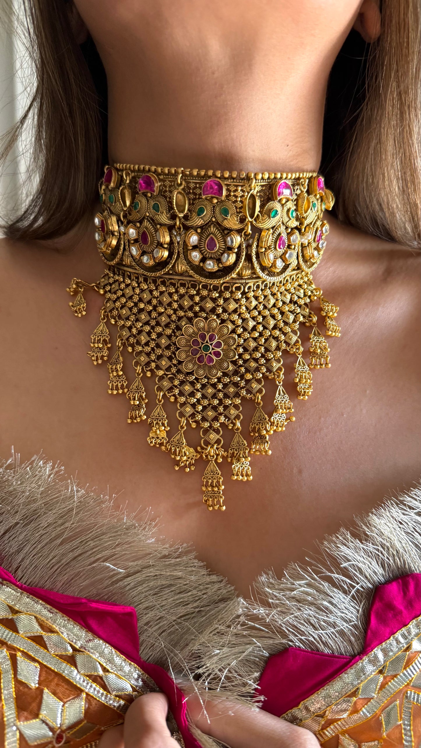 Rashmita Rani pink Moissanite jhaalar rajwadi aad