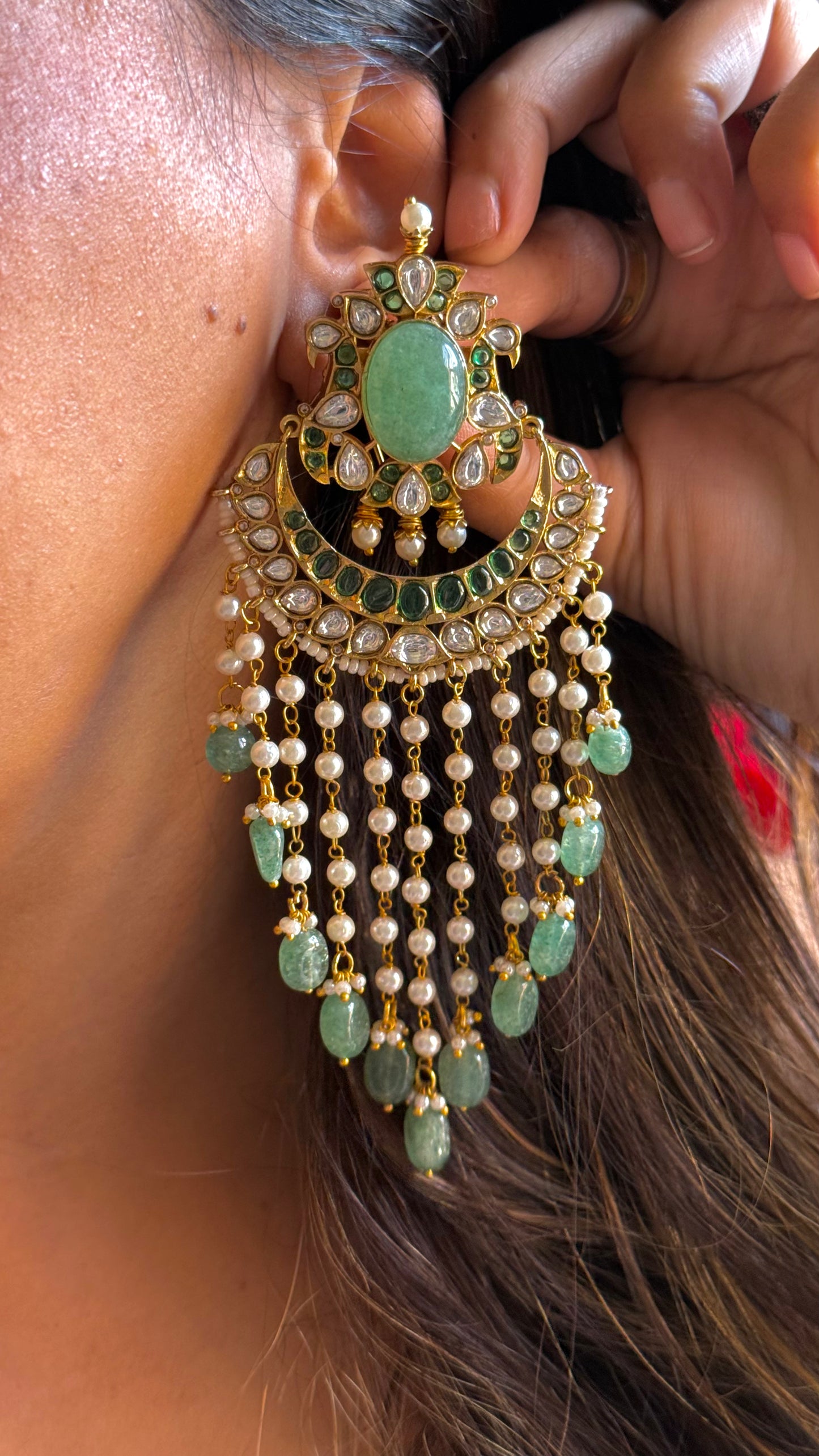 Sage Green doublet polki danglers sehra style