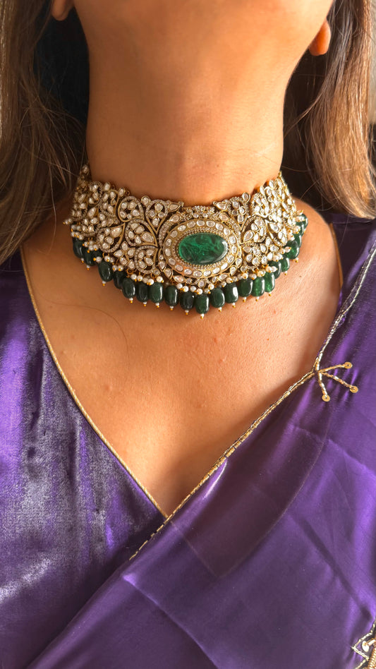 Emerald doublet moissanite choker