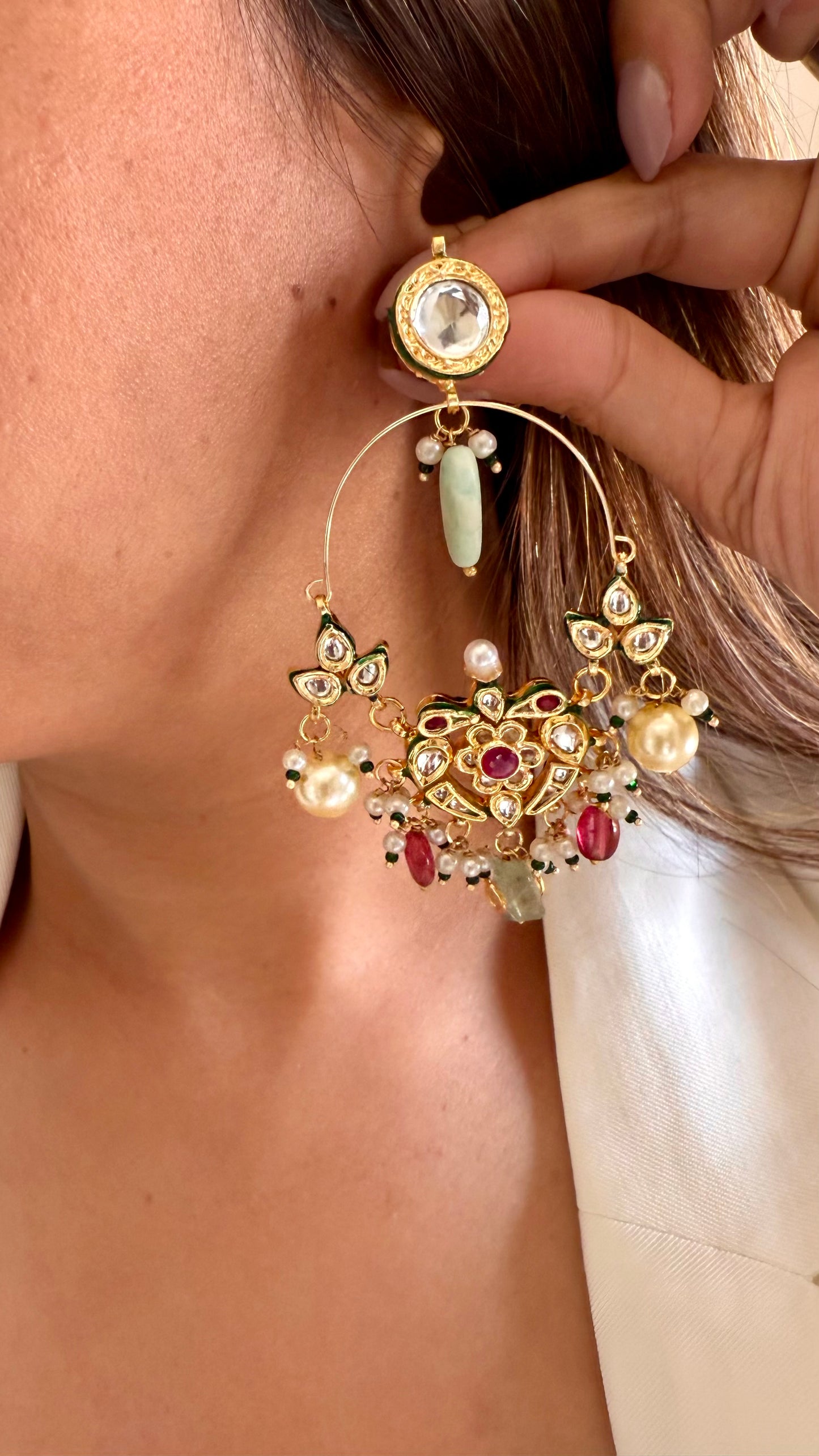 Meenakari ruby drop moissanite polki chandbali