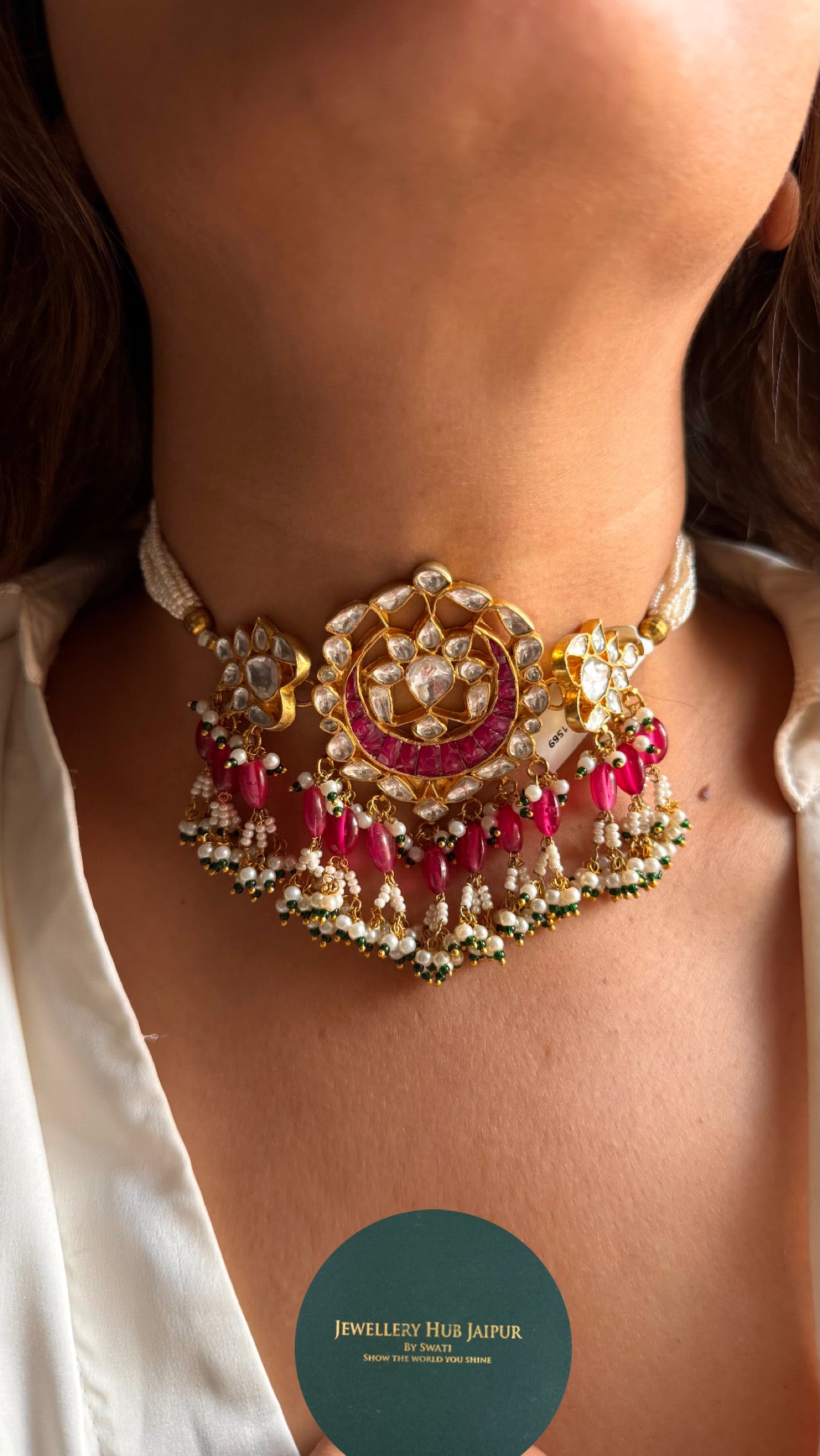 Rani pink paachi kundan choker Necklace