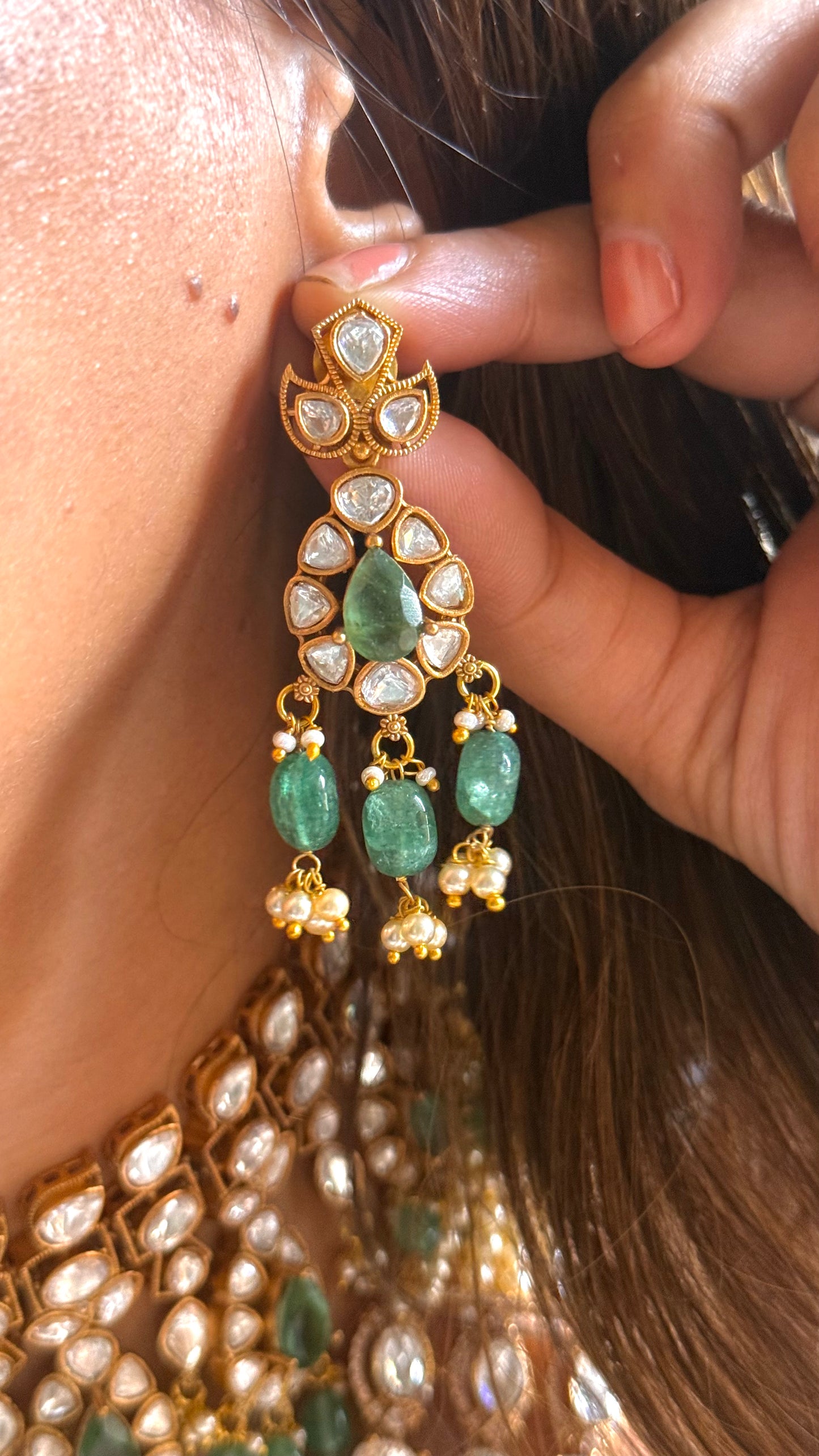 Sage Green & Polki bridal combo