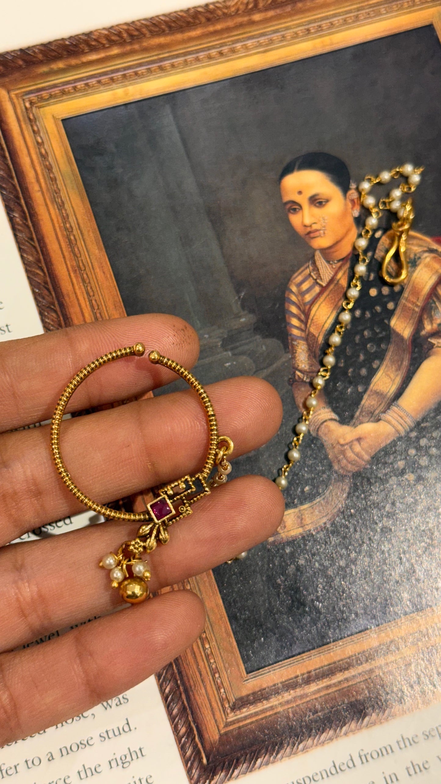Oxidised gold Ruby square shaped nath